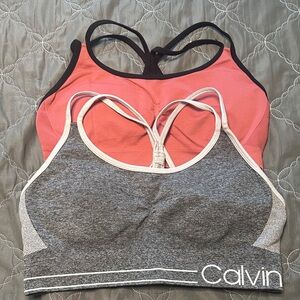 Two pack of Calvin Klein Performance Gray and Coral Sports Bras
